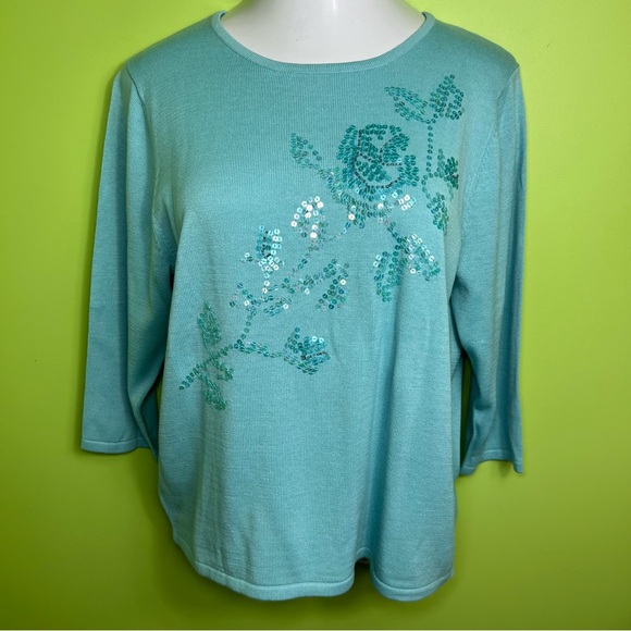 Victor Costa Sweaters - Victor Costa blue beaded sweater size M